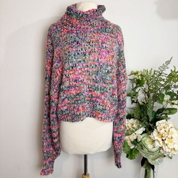 WILD FABLE sweater | pink grey chunky cowl top | drop shoulder | Large | Target - Picture 1 of 9